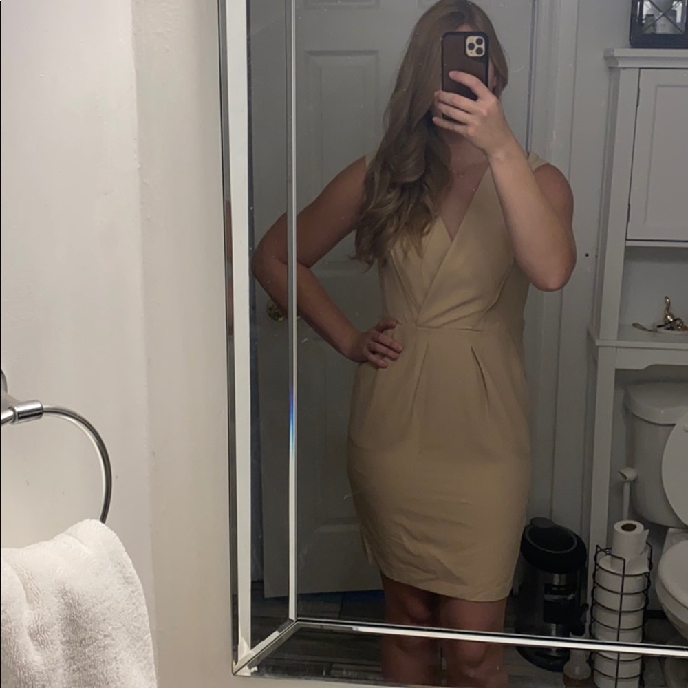 V-neck tan dress from Ann Taylor